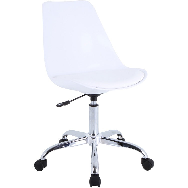 Lorell Plastic Shell Task Chair, Plastic, Polyurethane Seat, Chrome Frame, 5-star Base, White (LLR68565)