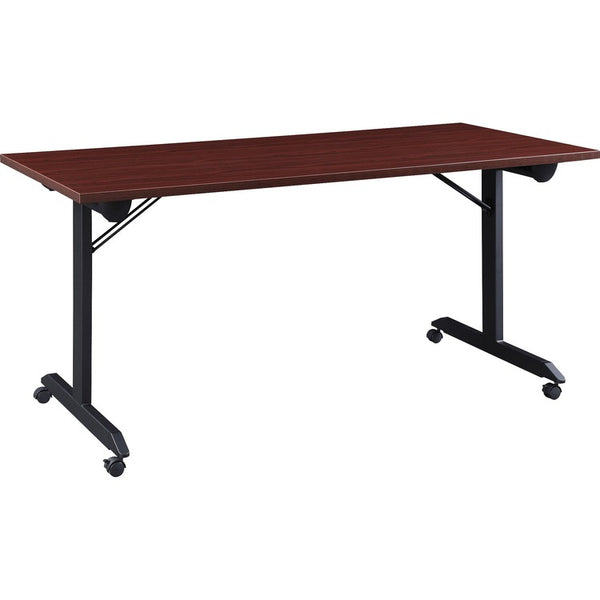 Lorell Mobile Folding Training Table, Rectangle Top, Powder Coated Base, 23.63" x 29.50" Table Top Width, 63" Height, Assembly Required, Mahogany (LLR60735)