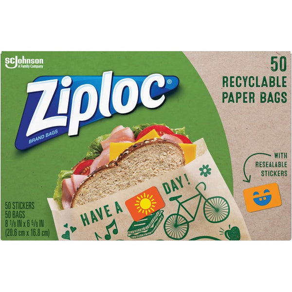 Ziploc&reg; Paper Bags, 3" x 5" Length, Brown, Paper, 50/Box, Lunch, Sandwich, Snack (SJN321143) Box of 50