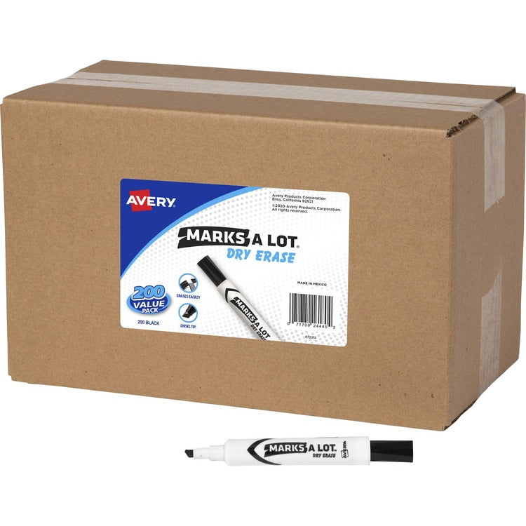 Avery&reg; MARKS A LOT Desk-Style Dry Erase Marker, Broad Chisel Tip, Black, 200/Box (AVE24445) Box of 200