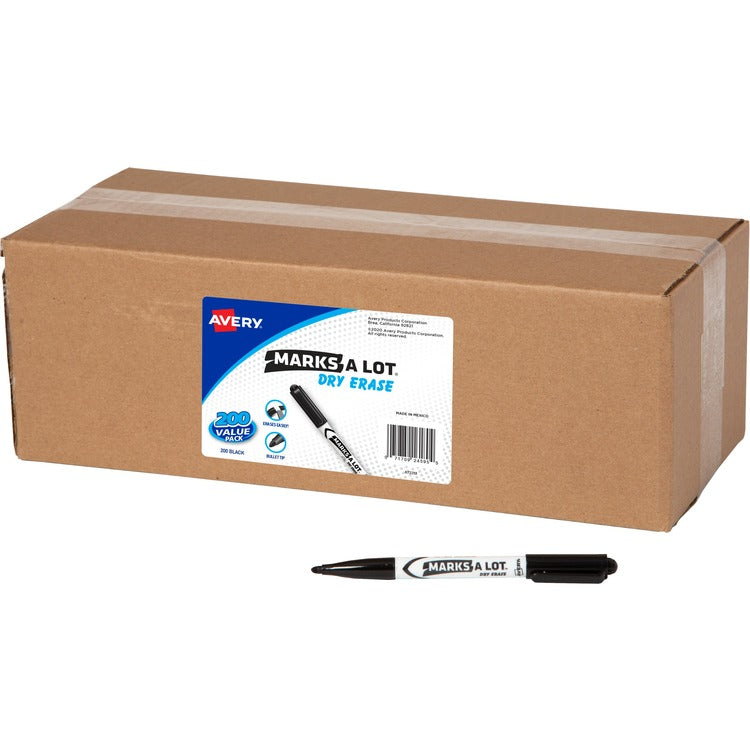 Avery&reg; Marks A Lot Value Pack Dry Erase Markers - Bullet Marker Point Style - Black - 200 / Carton (AVE24595)