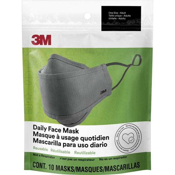 3M Daily Face Masks, 2-ply, Gray, 10/Pack (MMMRFM10010)