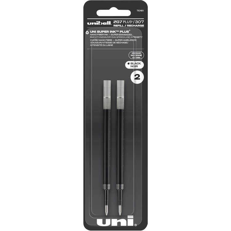 uniball&trade; 207 Plus Gel Rollerball Pen Refills, 0.70 mm Point, Black Ink, Super Ink, Water Resistant, Fade Resistant, Fraud Resistant, 2/Pack (UBC70161) Pack of 2