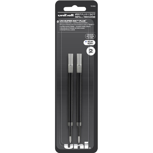 uniball&trade; 207 Plus Gel Rollerball Pen Refills, 0.70 mm Point, Blue Ink, Super Ink, Water Resistant, Fade Resistant, Fraud Resistant, 2/Pack (UBC70162)