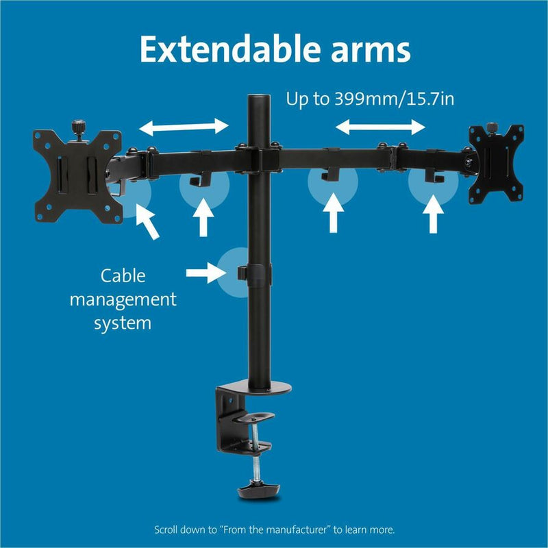 Kensington SmartFit Mounting Arm for Monitor, Height Adjustable, 2 Display(s) Supported, 32" Screen Support, 35.27 lb Load Capacity (KMW55409) Each