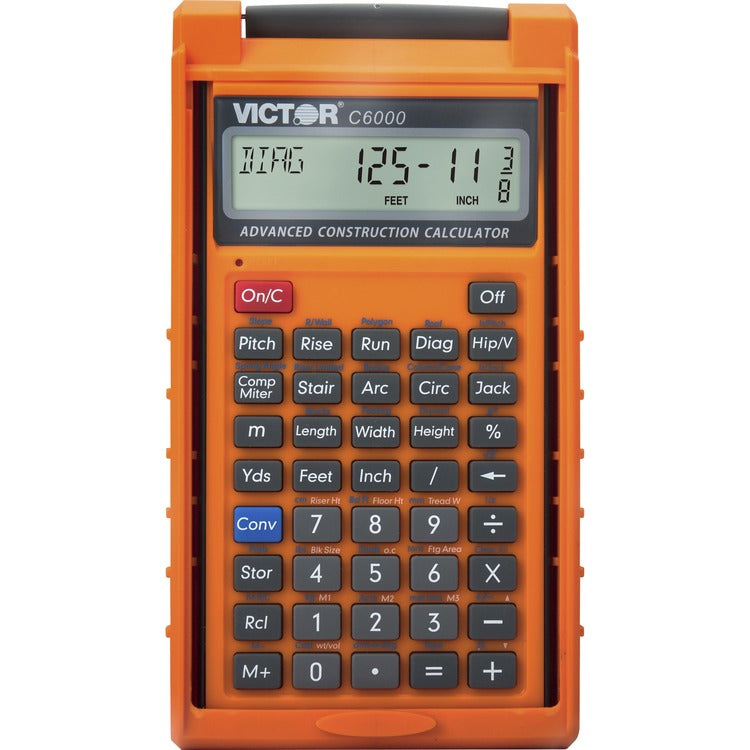 Victor C6000 Advanced Construction Calculator - LCD Display, Battery Powered - 0.31" - LCD - Battery Powered - 2 - LR44 - 6.5" x 3.5" x 0.8" - Orange (VCTC6000) Each