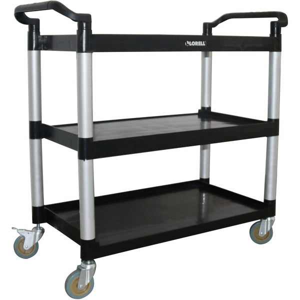 Lorell X-tra Utility Cart - 3 Shelf - Dual Handle - 300 lb Capacity - 4 Casters - 4" Caster Size - Plastic - x 42" x 20" Depth x 38", - Black (LLR03610)