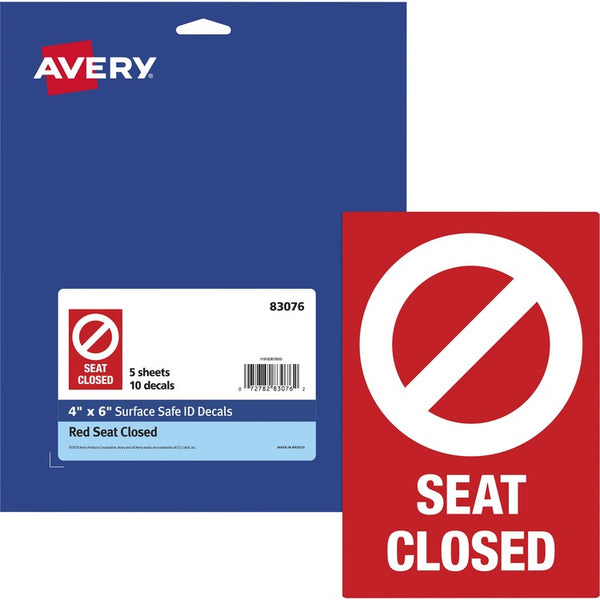 Avery&reg; Decals,"Seat Closedt" ,F/Chair,Removable,4"X6" ,10/Pk,We (AVE83076)