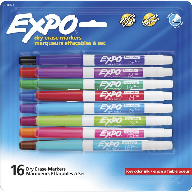 Expo Low-Odor Dry Erase Fine Tip Markers, Fine Marker Point, Assorted Alcohol Based Ink, 16/Pack (SAN2138471) Pack of 16