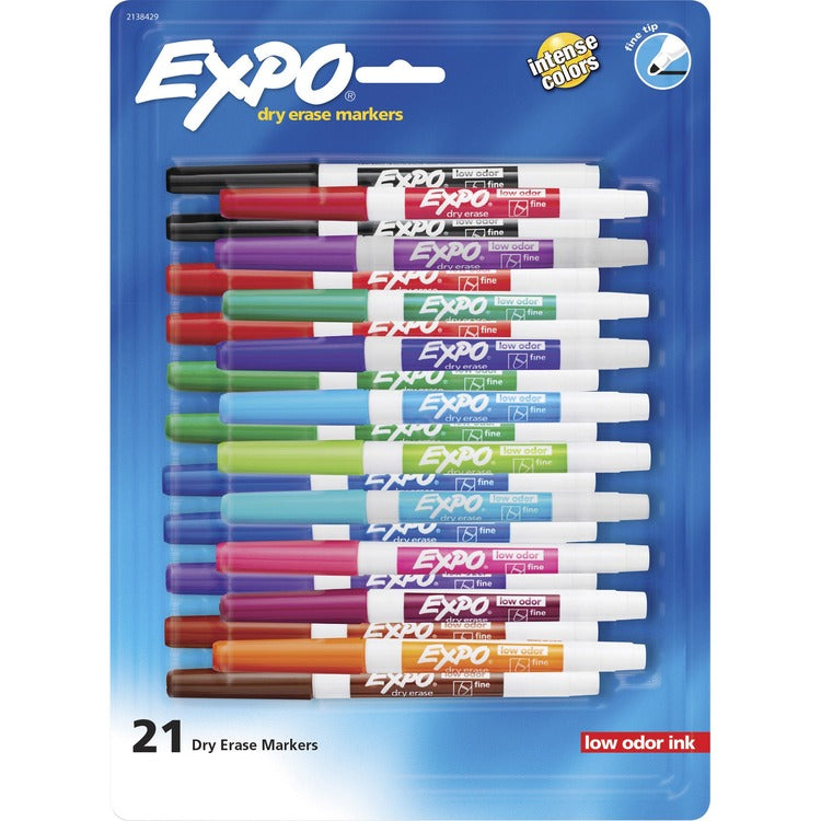 Expo Low-Odor Dry Erase Fine Tip Markers, Fine Marker Point, Assorted Alcohol Based Ink, 21/Pack (SAN2138429) Pack of 21