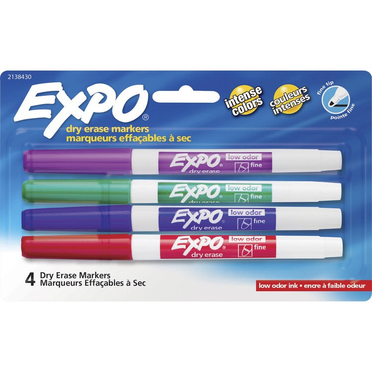 Expo Low-Odor Dry Erase Fine Tip Markers, Fine Marker Point, Assorted Alcohol Based Ink, 4/Pack (SAN2138430) Pack of 4
