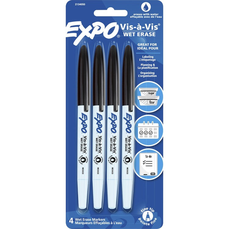 Expo Vis-A-Vis Wet-Erase Markers, Fine Marker Point, Black, 4/Pack (SAN2134050) Pack of 4