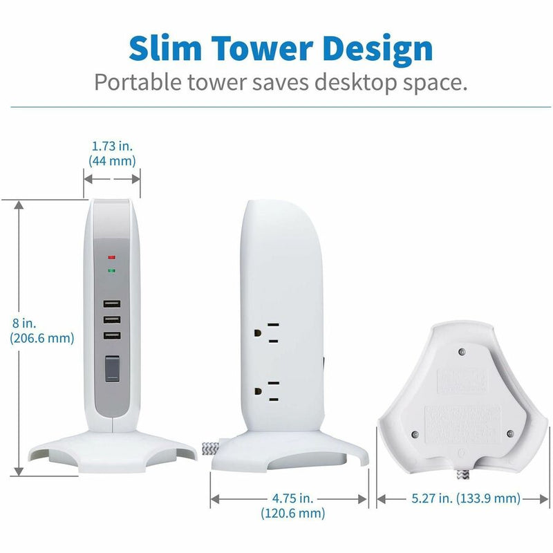 Tripp Lite by Eaton TLP66USB 5-Outlet Surge Suppressor/Protector, 5 x NEMA 5-15R, 4 x USB, 1800 VA, 1200 J, 120 V AC Input, 6 ft (TRPTLP66USB) Each