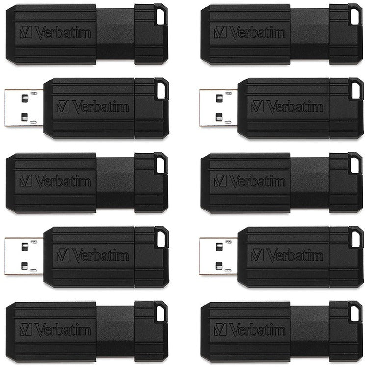 Microban PinStripe USB Drive - 64 GB - USB 2.0 - Black - 10 / Pack (VER70901)