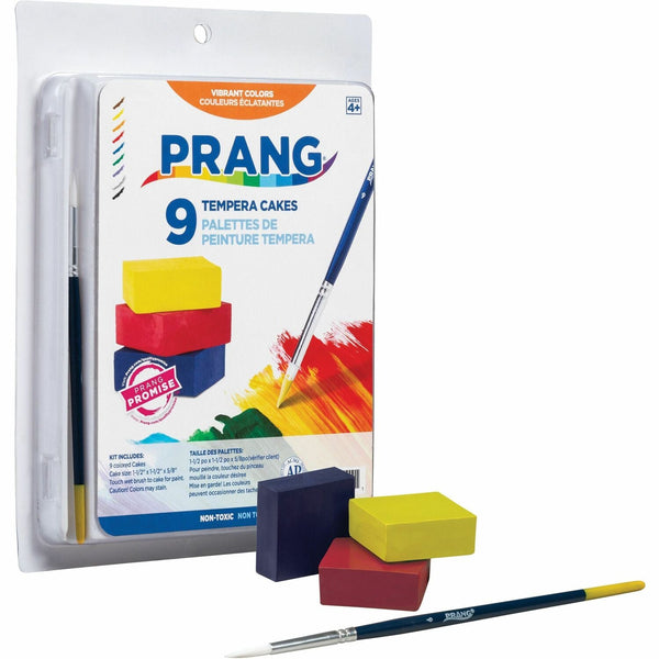 Prang Tempera Cakes, W/Brush/Water Wells/Tray, 9 Cakes/Set (DIXX80900) Set of 9