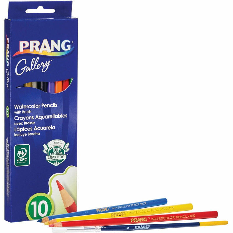 Prang Sharpened Watercolor Pencils, Red, Orange, Yellow, Green, Blue, Violet, Light Blue, Black, Brown, White Lead, Pack of 10, (DIXX23650) Pack of 10