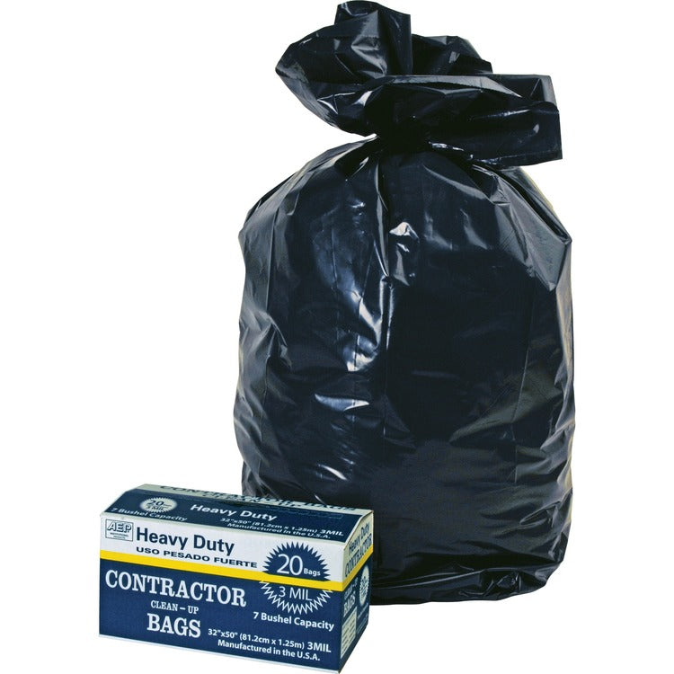 Berry Heavy Duty Contractor Bags - 32" x 50" Length x 3 mil (76 Micron) Thickness - Black - 20/Carton - Waste Disposal (WBI0186470) Case of 20