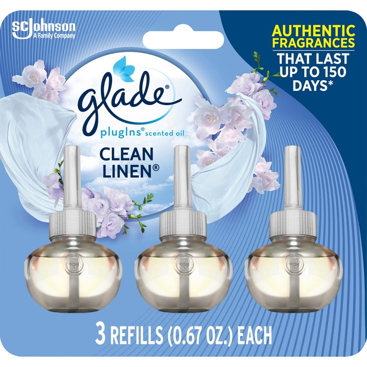 Glade Plug-In Warmers Linen Air Refill, 2 fl oz (0.1 quart), Linen, 50 Day, 5/Carton, Long Lasting (SJN322826) Pack of 3