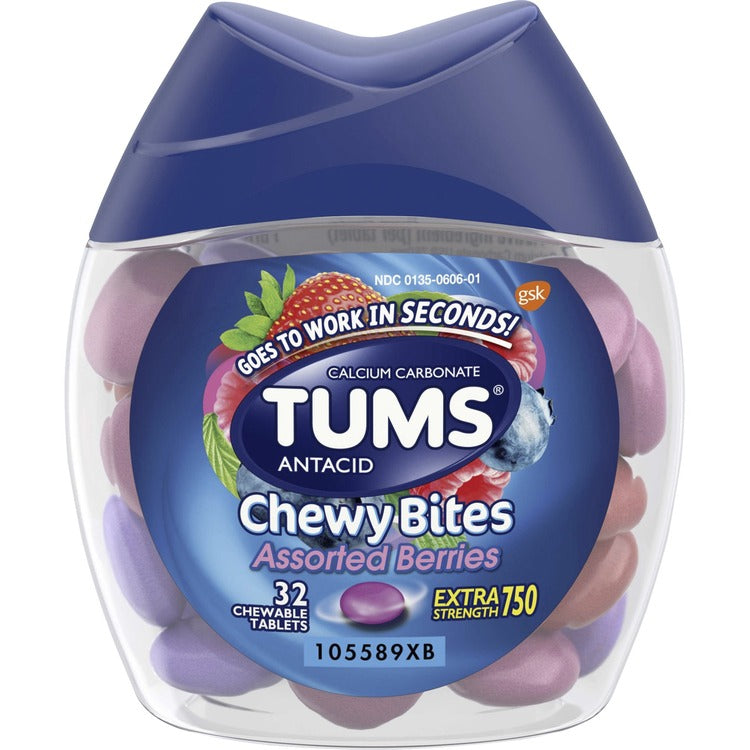 TUMS Chewy Bites Antacid Tablets - For Acid Indigestion, Heartburn, Sour Stomach, Upset Stomach - Berry - 1 / EachBottle (GKC49180) Each