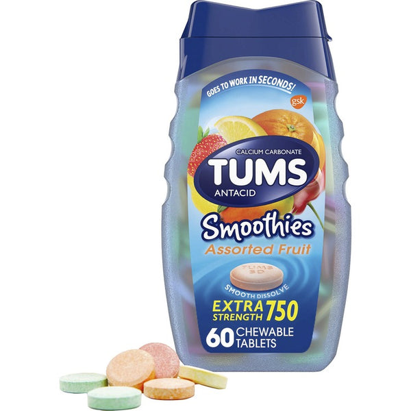 TUMS ES Chewable Antacid Tablets - For Acid Indigestion, Heartburn, Sour Stomach, Upset Stomach - Fruit - 1 / EachBottle (GKC39287) Each