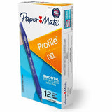Paper Mate Profile Gel Pen, Retractable, Bold 1 mm, Blue Ink, Translucent Blue Barrel, Dozen (PAP2102161) 1 Dozen