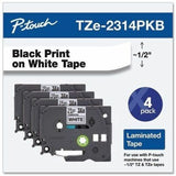 Brother TZe Series Standard Adhesive Laminated Labeling Tape, 0.5", Black on White, 4/Pack (BRTTZE2314PKB) Pack of 4