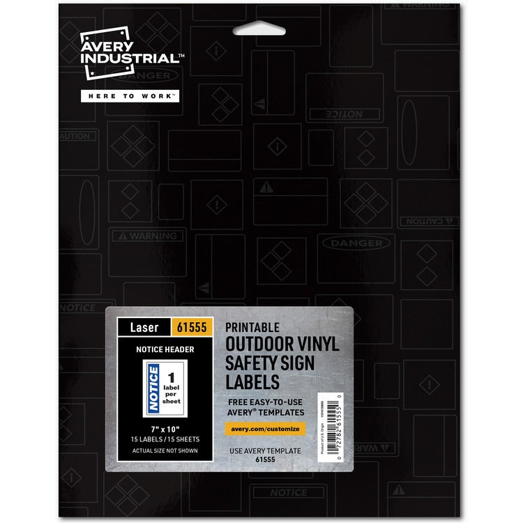 Avery&reg; NOTICE Header Self-Adhesive Outdoor Sign, 15 Total Sheets (AVE61555) Each
