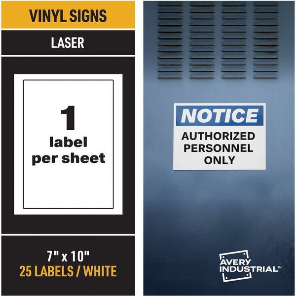 Avery&reg; Adhesive Printable Vinyl Signs, 5" x 7" Length, White, 25/Pack (AVE61552)