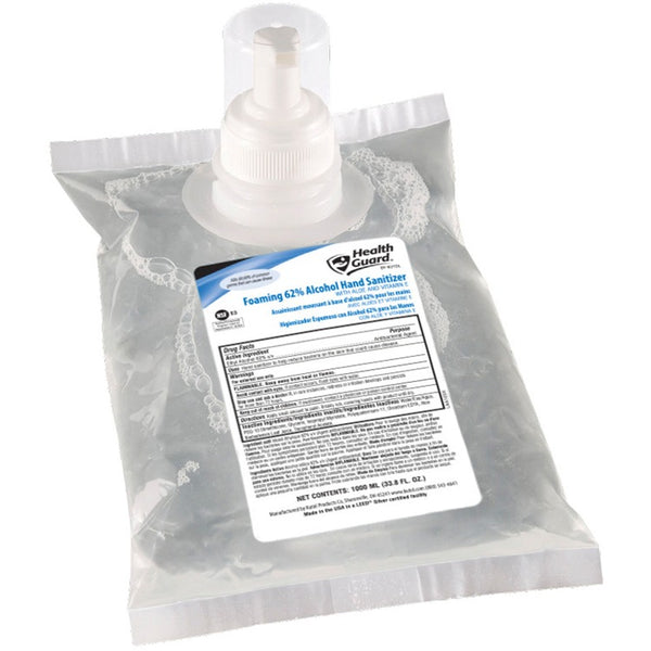 Health Guard Hand Sanitizer Foam - Alcohol Scent - 33.8 fl oz (1000 mL) - Kill Germs - Multipurpose, Hand - Clear - Fast Acting, Dye-free, Fragrance-free, No Rinse - 6 / Carton (KUT68841) Case of 6