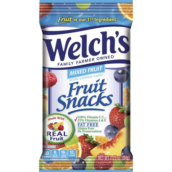 Welch's Mixed Fruit Snacks - Gluten-free, Preservative-free, Trans Fat Free - Strawberry, White Grape Raspberry, Orange, White Grape Peach, Concord Grape - 2.25 oz - 48 / Carton (WEL2898)