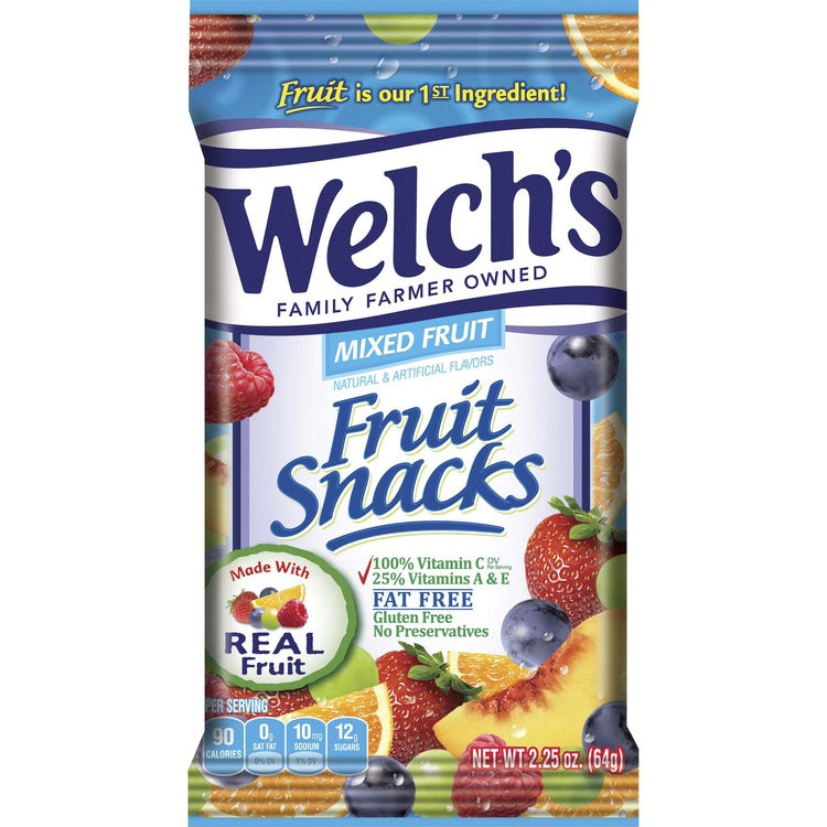 Welch's Mixed Fruit Snacks - Gluten-free, Preservative-free, Trans Fat Free - Strawberry, White Grape Raspberry, Orange, White Grape Peach, Concord Grape - 2.25 oz - 48 / Carton (WEL2898) Case of 48