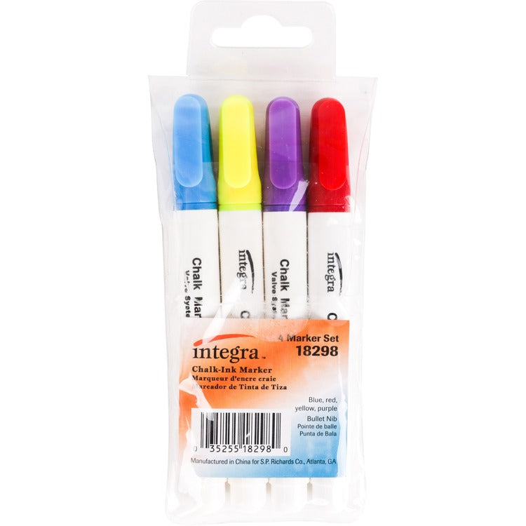 Integra Chalk Ink Markers - Bullet Marker Point Style - Blue, Purple, Red, Yellow Chalk-based Ink - 4 / Set (ITA18298)