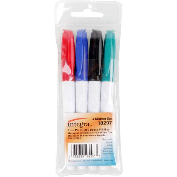 Integra Dry-Erase Markers - Fine Marker Point - Assorted Alcohol Based Ink - 4 / Set (ITA18297)