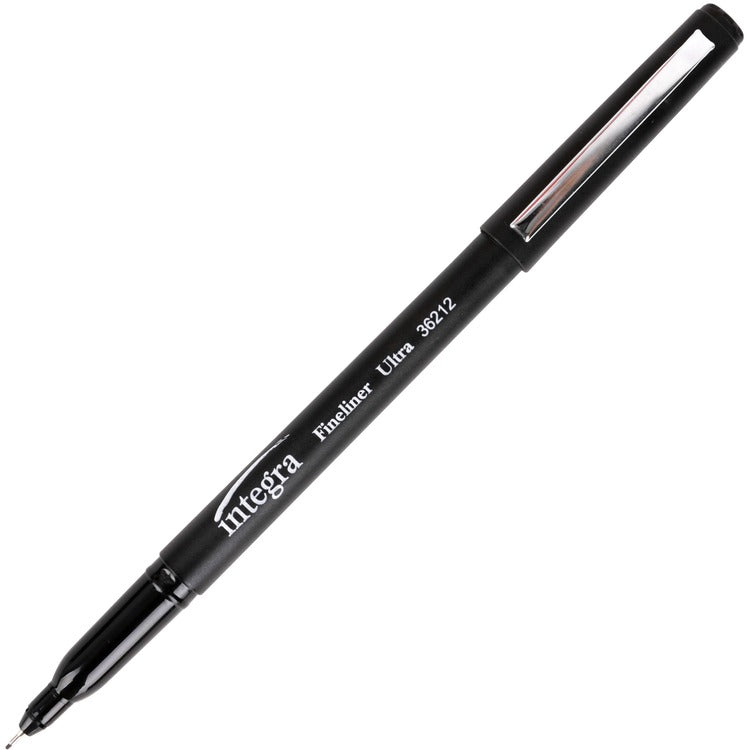 Integra Fineliner Ultra Fine Permanent Markers - Ultra Fine Marker Point - Black - 12 / Pack (ITA36212)