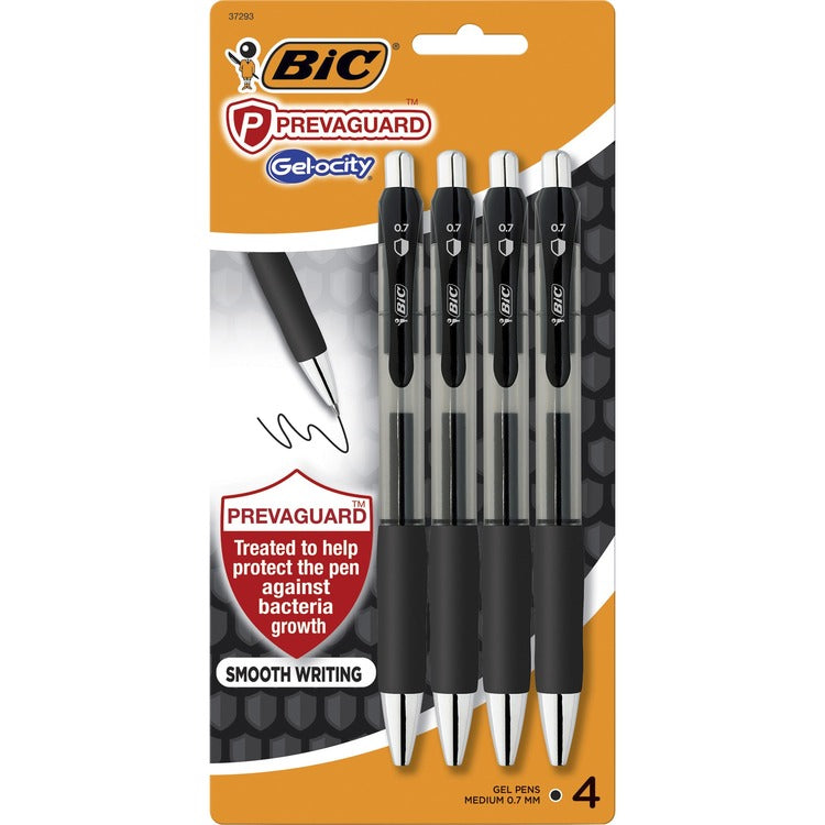 BIC PrevaGuard Gel-ocity Gel Pen - 0.7 mm Pen Point Size - Black Gel-based Ink - 4 / Pack (BICRGGAP4BK)