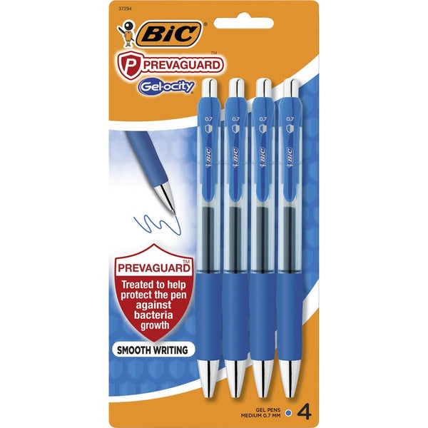 BIC PrevaGuard Gel-ocity Gel Pen - 0.7 mm Pen Point Size - Blue Gel-based Ink - 4 / Pack (BICRGGAP4BE)