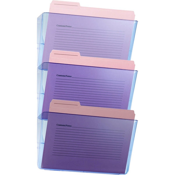 Officemate Blue Glacier&trade; Wall File, 3/Box - 15", x 13" x 4.1" Depth - Stackable - Transparent Blue - Plastic - 3 / Pack (OIC23220)