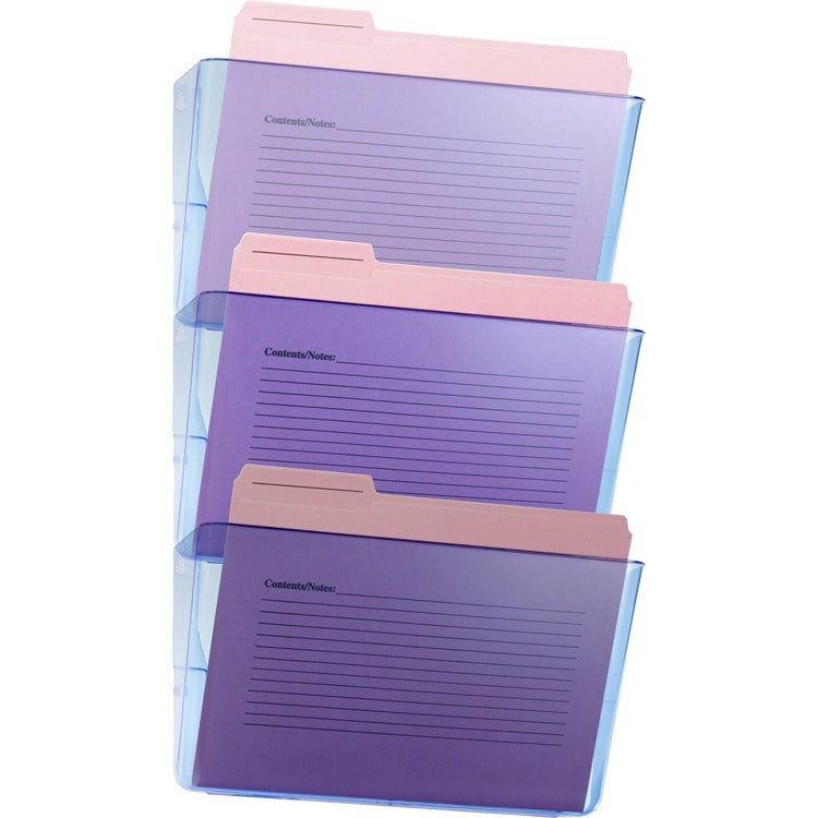 Officemate Blue Glacier&trade; Wall File, 3/Box - 15", x 13" x 4.1" Depth - Stackable - Transparent Blue - Plastic - 3 / Pack (OIC23220) Each