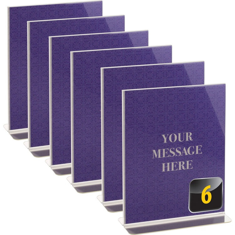 Officemate Vertical Sign Holder, 6PK - 1 / Each - 8.5" x 11", - 8.50" Holding Width x 11" Holding Height - Rectangular Shape - Easy to Use, Hanging Hole, Self-standing, Durable - Plastic - Clear (OIC23063) Each