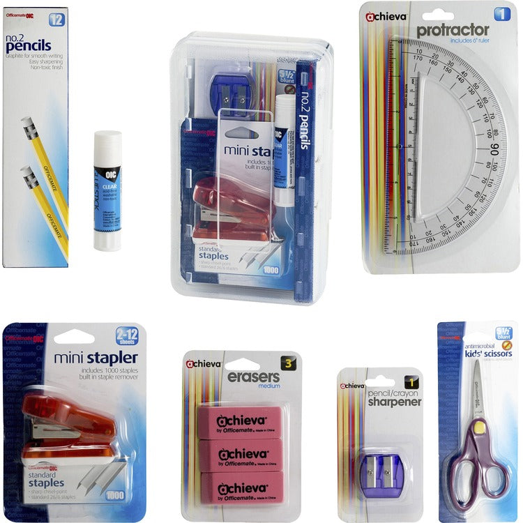 Officemate Back to School Pencil Box / Essential Supplies Organizer Kit, 8 Pieces - Multi - 1 Each (OIC97313) Each