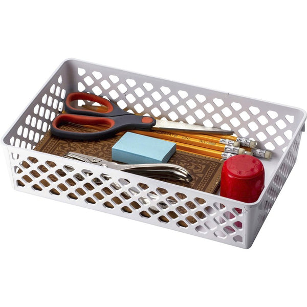 Officemate Officemate Achieva&reg; Large Supply Basket, 2/PK - 3.4", x 10.6" x 6.1" Depth - Compact, Stackable, Storage Space - White - Plastic - 2 / Pack (OIC26206) Each