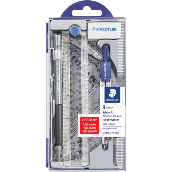 Staedtler Compass Math Set - 9 Piece(s) - Blue - 1 Set (STD55060S92) 1 Set