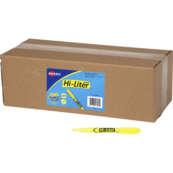 HI-LITER Pen Style Highlighters - Chisel Marker Point Style - Fluorescent Yellow - 200 / Carton (AVE23825) Case of 200