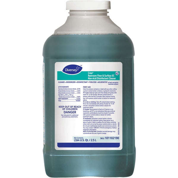 Diversey Crew Restroom Disinfectant Cleaner - Liquid - 84.5 fl oz (2.6 quart) - Fresh ScentBottle - 2 / Carton - Green (DVO101102190) Case of 2