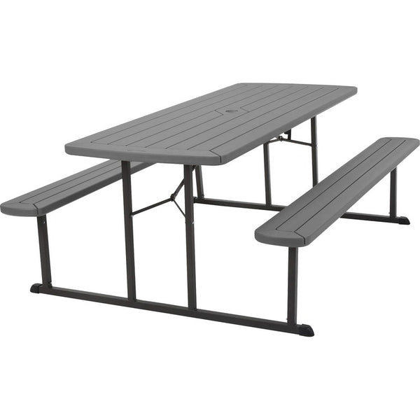 Cosco Folding Picnic Table - Taupe Top x 72"x 57", 29", - Wood Grain, Resin Top Material (CSC87902DGR1E)