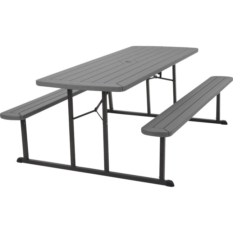 Cosco Folding Picnic Table - Taupe Top x 72"x 57", 29", - Wood Grain, Resin Top Material (CSC87902DGR1E) Each