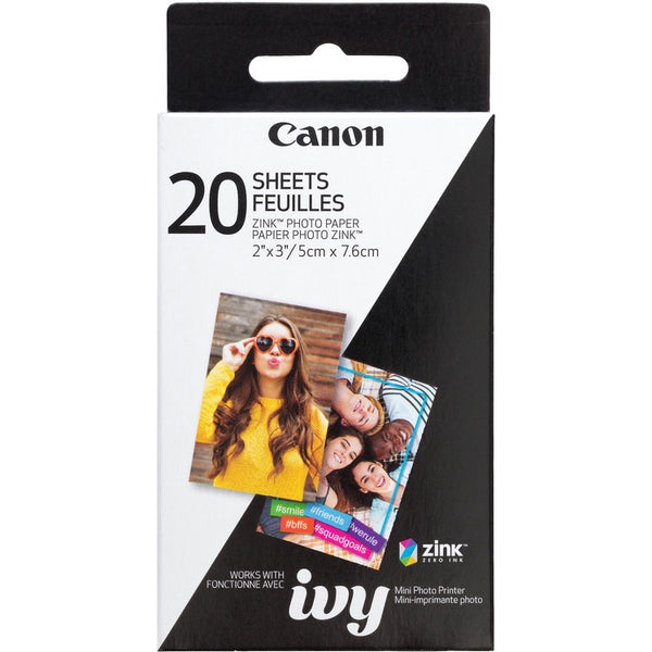 Canon Zero Ink (ZINK) Photo Paper - White - 2" x 3" - Glossy - 1 / Each - 20 - Smudge-free, Water Resistant, Tear Resistant (CNMZINCPAPER20)