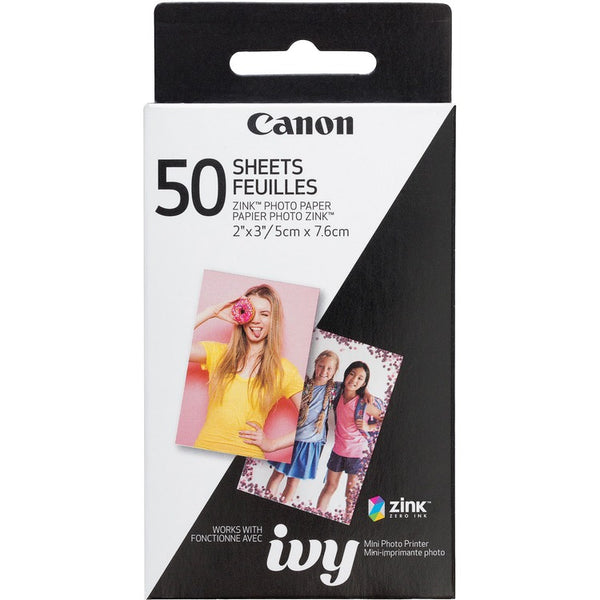 Canon Zero Ink (ZINK) Photo Paper - White - 2" x 3" - Glossy - 1 / Each - 50 - Smudge-free, Water Resistant, Tear Resistant (CNMZINCPAPER50)