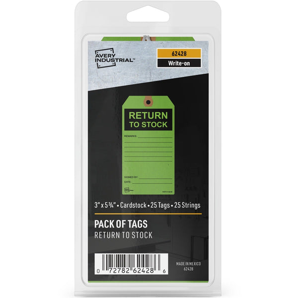 Avery&reg; RETURN TO STOCK Preprinted Inventory Tags - 5.75" Length x 3" Width - 25 / Pack - Card Stock - Green (AVE62428)