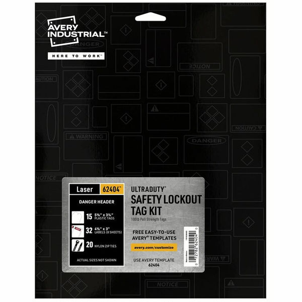 Avery&reg; UltraDuty Hazard Warning Tag Kit - 3.25" Length x 5.75" Width - 15 / Pack - Plastic, Nylon, Vinyl - White (AVE62404)